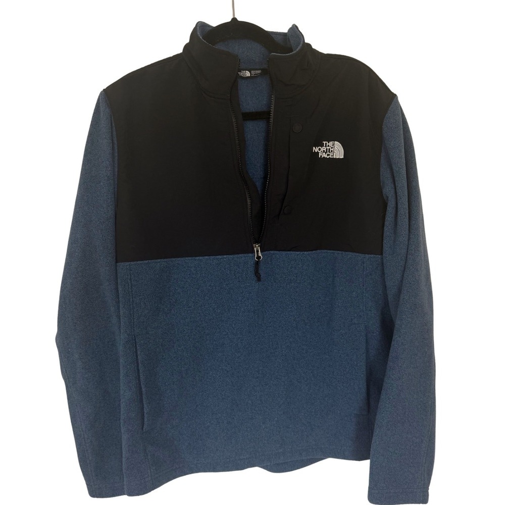 The North Face Mens Blue Heather Black Quarter Zip Denali Style Fleece Jacket L